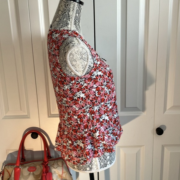 Cabi Seraphina #5730 Daisy ruffled flowy top over spaghetti strapped B&W tank. - Picture 6 of 10